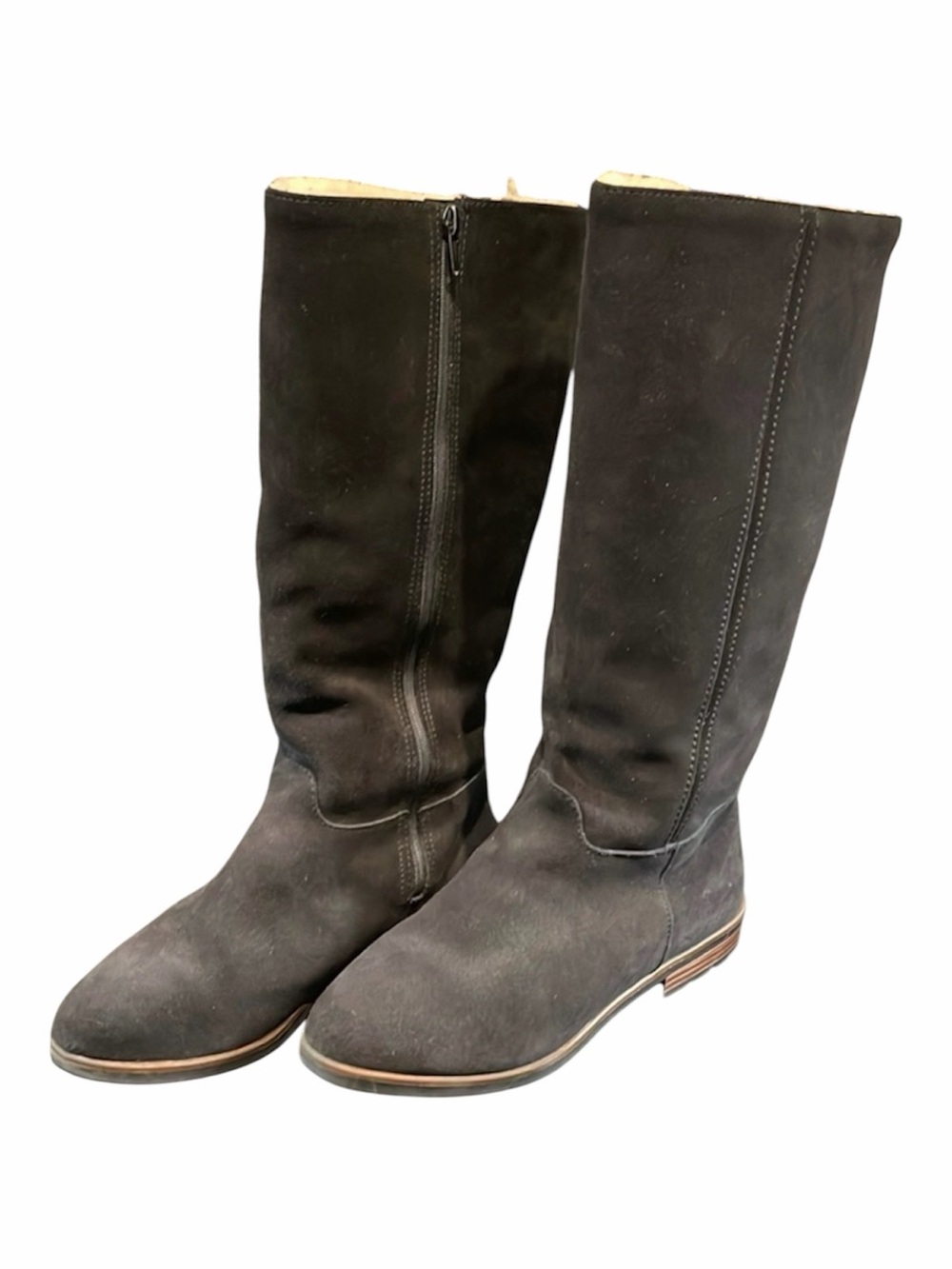 LL Bean Suede Black Knee High Riding Boots Shearling 8